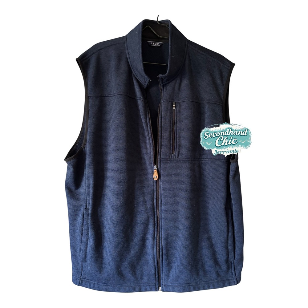 IZOD Mens Navy Blue Full Zip Fleece Vest Jacket 2X-Large Mock Neck